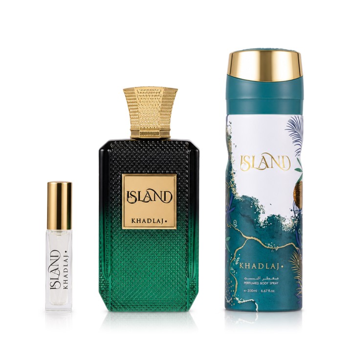 Khadlaj Island Extrait de Parfum 100 ml + DEO VAPO 200 ml + Extrait de Parfum MINI 8 ml (unisex)