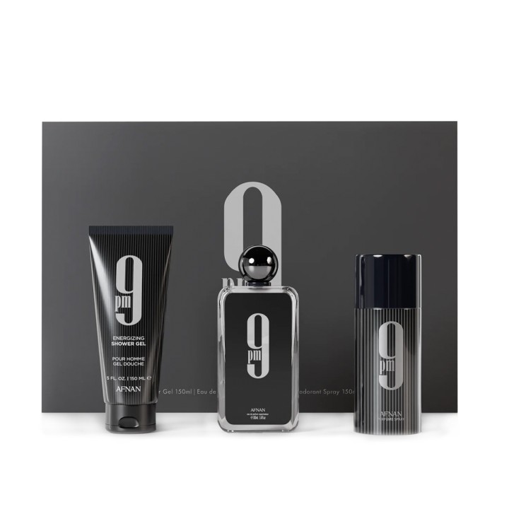 Afnan 9 pm EDP 100 ml + DEO VAPO 150 ml + SG 150 ml (heren)