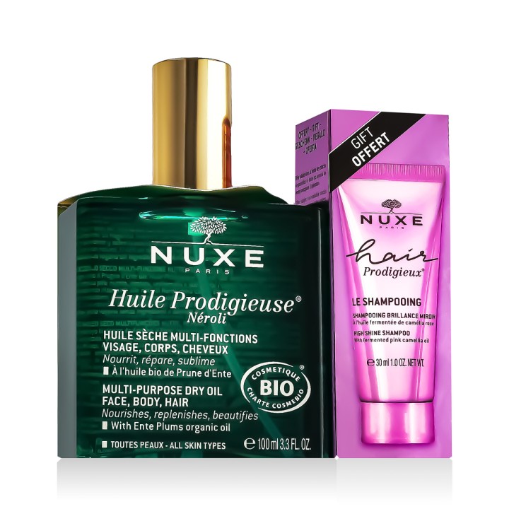 Nuxe Huile Prodigieuse Néroli Multi-Purpose Dry Oil 100 ml + Hair Prodigieux HighShine Shampoo 30 ml